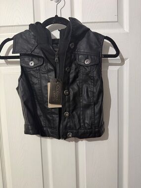 Ci Sono Black Faux Leather Hooded Button Vest